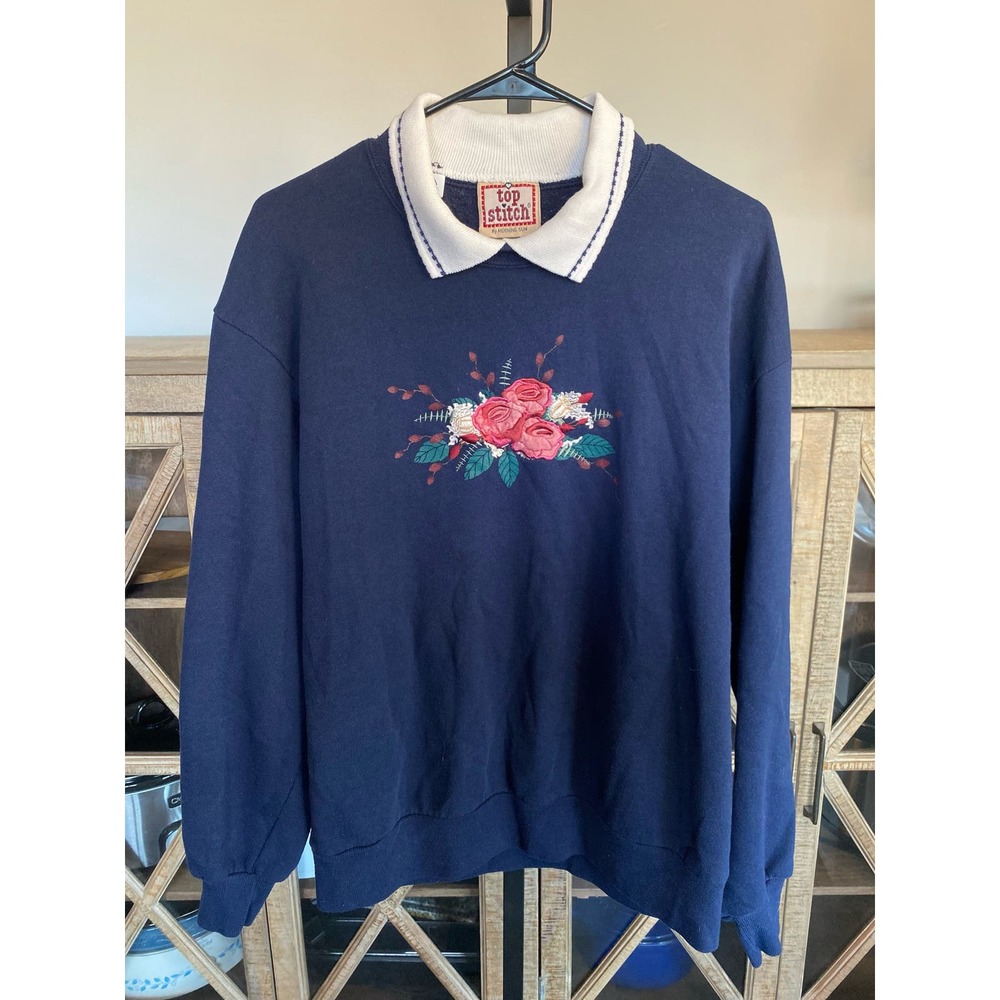 VINTAGE MORNING SUN 90s Floral Rose Grandma Sweater CollaredSweatshirt